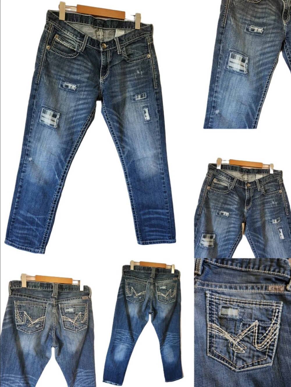 Cruel Denim Rhyon Plaid Patchwork Thick Stitch Western Y2K Jeans Size 11 / 30